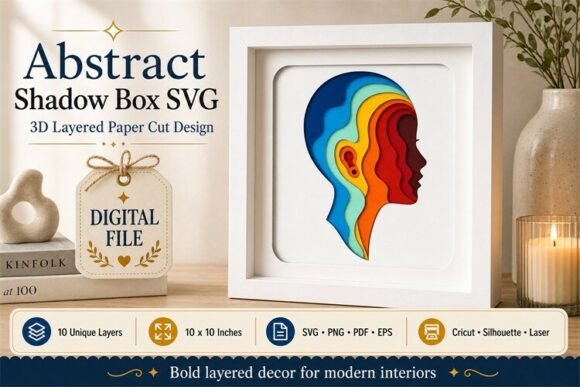 Abstract Rainbow Head Silhouette Shadow 3D SVG for Shadow Boxes