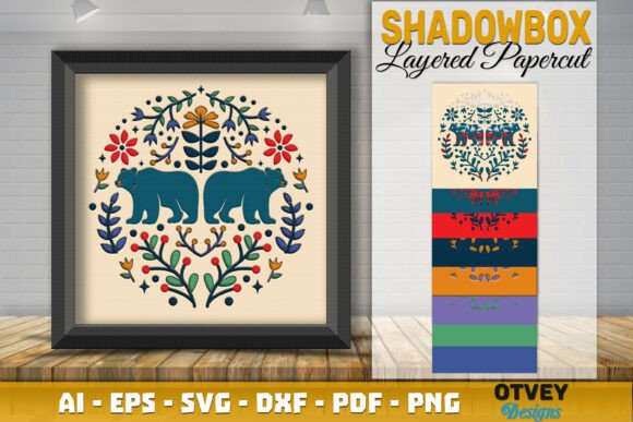 Bear Folk Art 3D SVG for Shadow Boxes