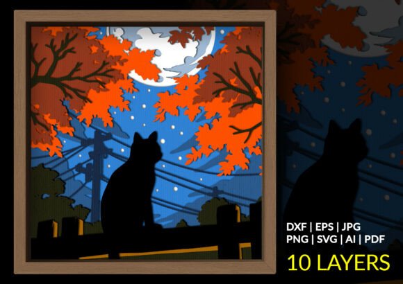 Cat on Fence Night Shadow Box SVG: 3D Layered Review