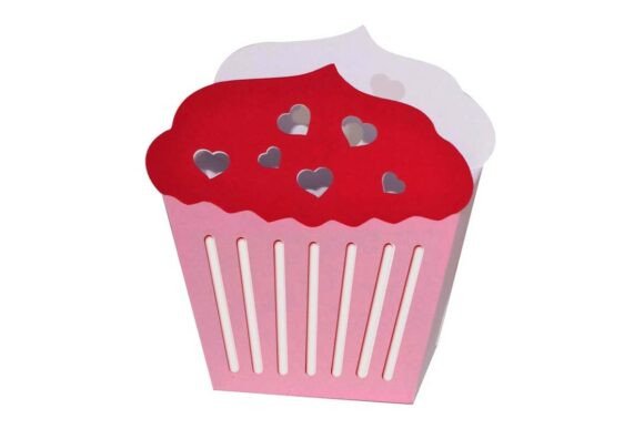 Cupcake Favour Bag Box W Cutout Hearts 3D SVG for Birthdays