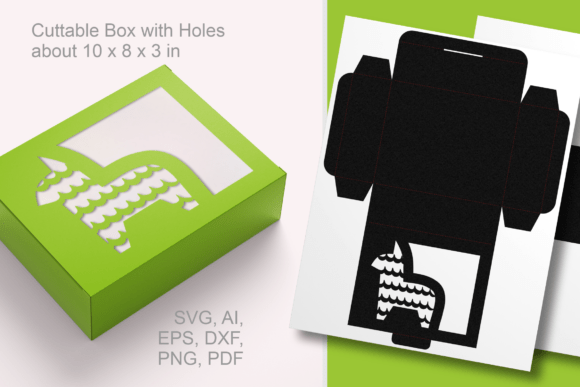 Donkey Pinata Wide Window Rect Favor Box 3D SVG for Holidays