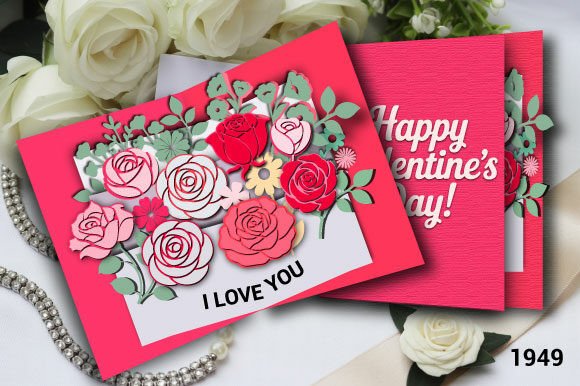 I Love You Pop-Up Rose Bouquet Card 1949: 3D SVG for Valentine's Day