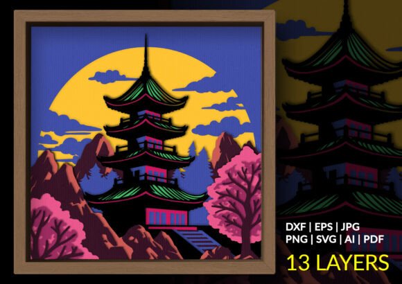 Japanese Pagoda 3D SVG for Shadow Boxes