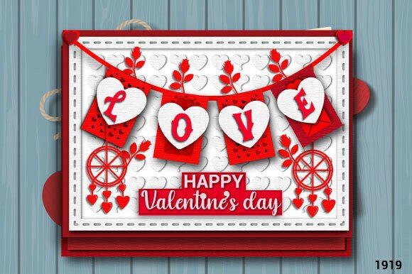 Valentine LOVE Banner Card 3D SVG for Valentine's Day