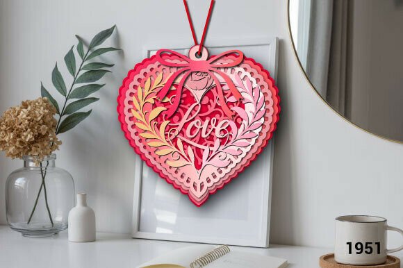 Valentine’s Day Hanging Heart Svg 1951: Elegant 3D SVG